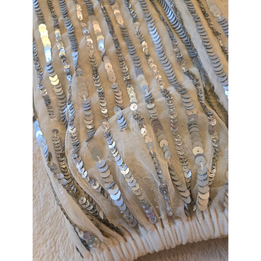 Sz 16 MAC DUGGAL Champagne and Silver 3/4 Sleeve Floor-length Sequin Gown - Picture 7 of 11